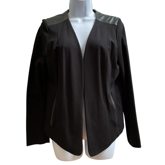 Eileen Fisher Ponte Viscose Blend Stretch Leather Trim Detail Blazer Medium - Picture 3 of 12